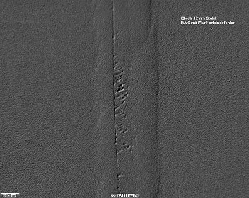 Relief-Darstellung der MAG Schweissnaht an 12 mm Blech mit Flankenbindefehler